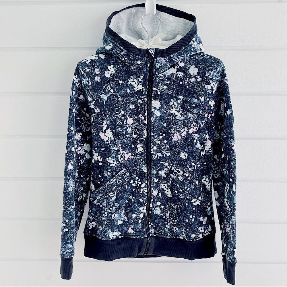 Ivivva Full Zip The Hoodie Sweatshirt Jacket In Aurora Flower White Aqua Glow 12